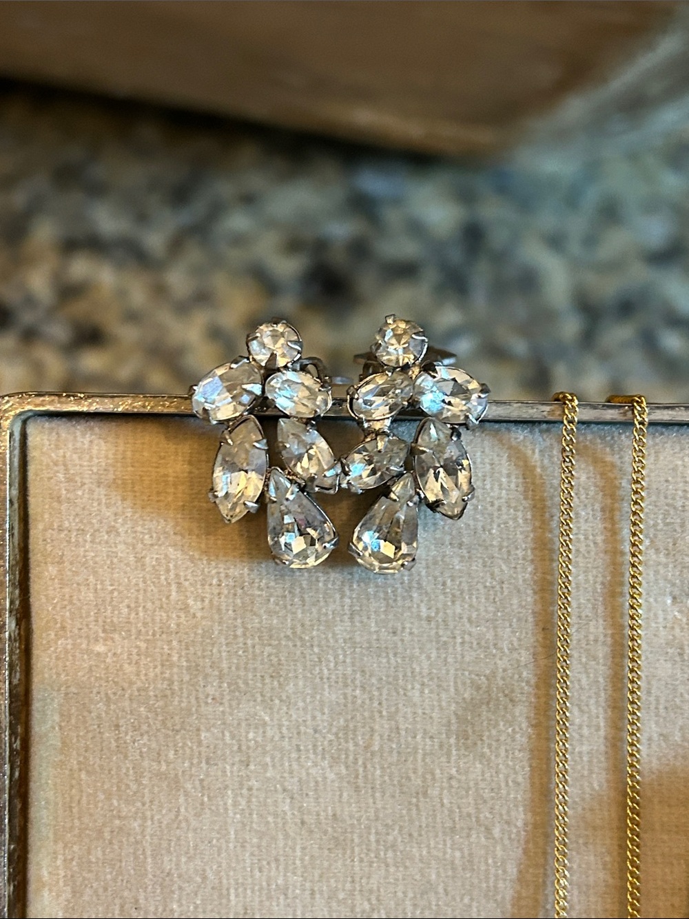 1960’s Clear Rhinestone Leaf Cluster Clip Earrings Bridal Wedding